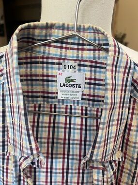 Lacoste Men's Plaid Button-Down Shirt in Blue, Yellow & Burgundy